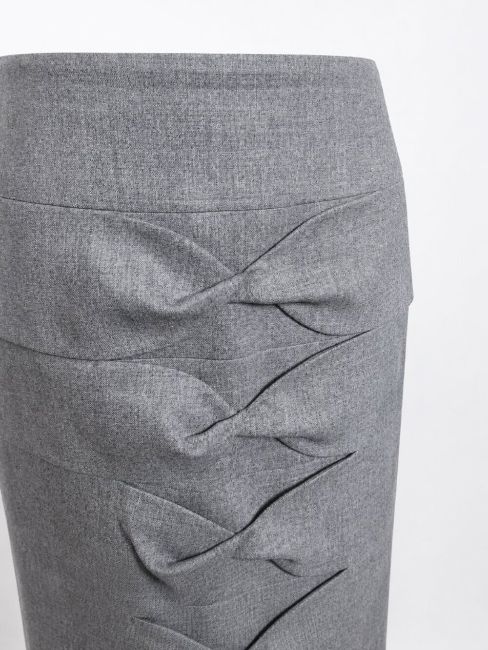 Escada Gray Wool Blend Pencil Skirt Size 38 | Draped Bow Back Detail - Picture 2 of 7